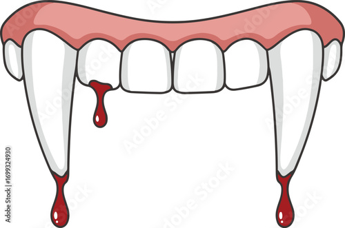 A close-up showcases a pixel art rendition of a set of vampire fangs.