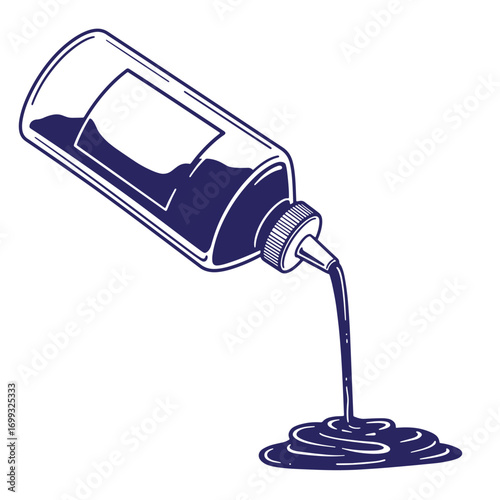 Illustration of a condiment bottle pouring out sauce over a white background