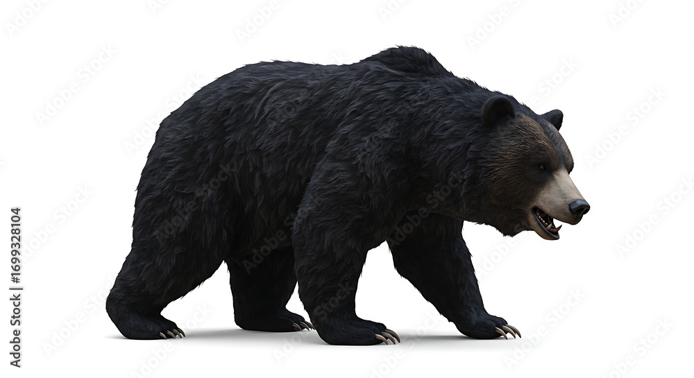 Fototapeta premium Walking Bear Isolated on White Background Looking Forward