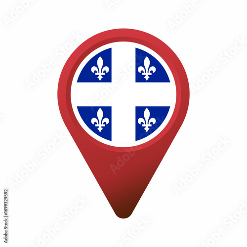 Free Download Red location map pointer pin with Quebec flag symbol flat illustration - GFXLoad