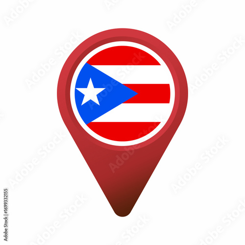 Free Download Red map pin icon with Puerto Rico flag flat illustration - GFXLoad