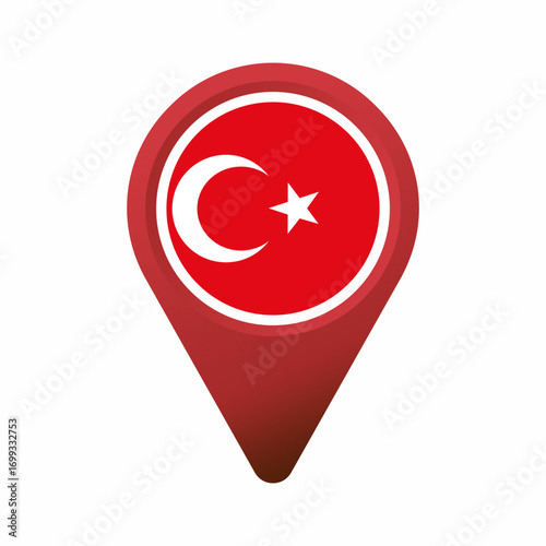 Red map pin icon with Turkey flag flat illustration
