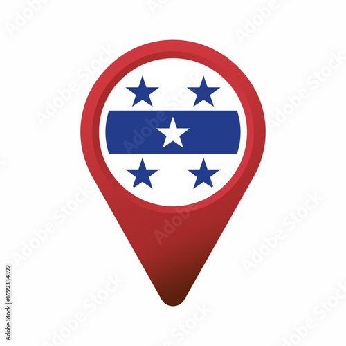 Free Download Red map pointer icon with a blue and white five star flag design flat illustration - GFXLoad