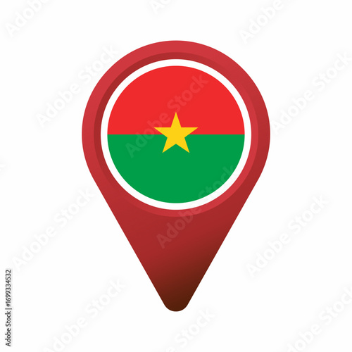 Free Download Red map pointer icon with Burkina Faso flag flat illustration - GFXLoad