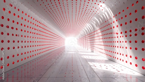 Modern, bright tunnel with red accents