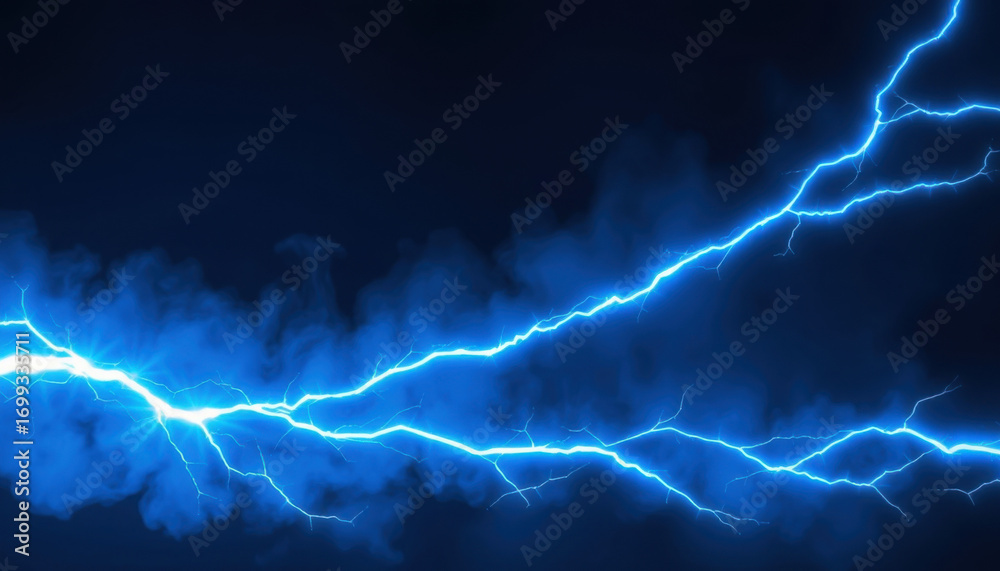 Fototapeta premium Electric blue lightning strikes with smoky effects