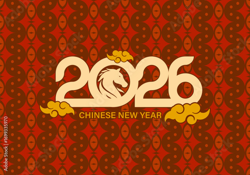 2026 number calendar design Chinese New Year. Year of the Horse.