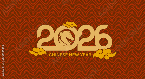 2026 number calendar design Chinese New Year. Year of the Horse.