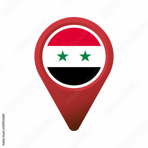 Syrian flag in a red map location pin flat illustration
