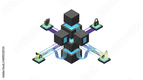 A stylized representation of a secure data network.