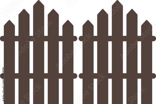 Wooden Fence Icon set. Classic Garden Fencing Symbol. Simple Wooden Fence cassic picket fence that embodies simplicity and security its clean lines and rustic charm.collection of Garden fence wooden.