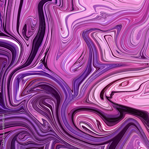 Abstract liquid marbled artwork in vivid purple and pink, with flowing textures and swirls creating a luxurious modern design background.
