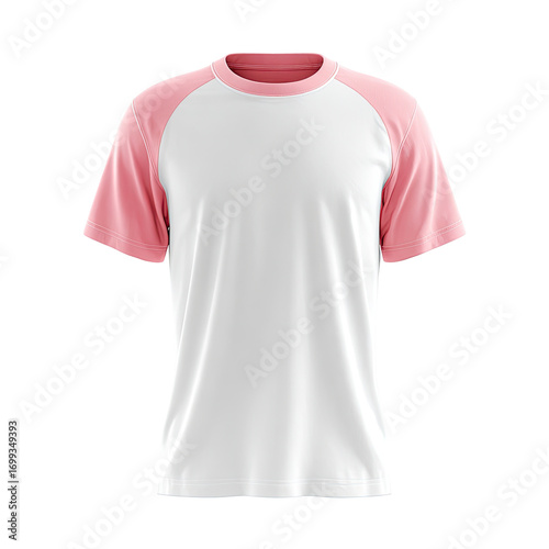 Blank, white t-shirt with a rosy pink raglan sleeve