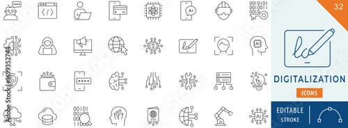 Digitalization icon collection set. Editable stroke.
