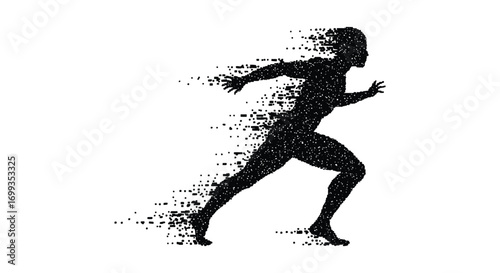 a runner in motion captured through artistic pixelated design