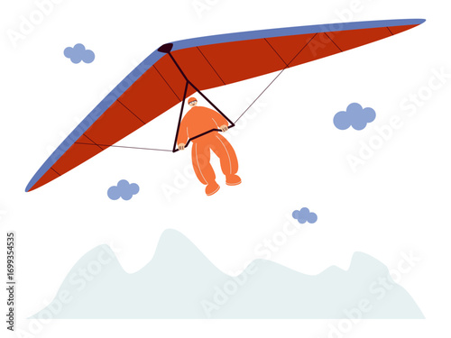 Hang gliding fun air activity. Extreme Sports illustration. Flat vector illustration concept.