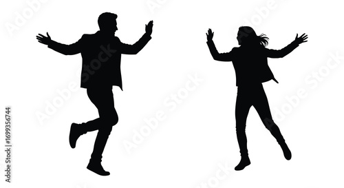 two silhouettes dancing energetically side by side