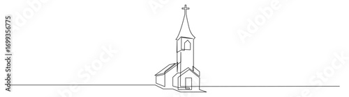 Church Continuous Line Drawing Illustration