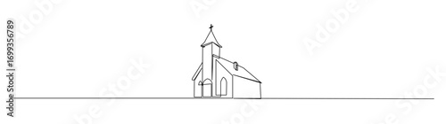 Simple Church One Line Drawing Illustration