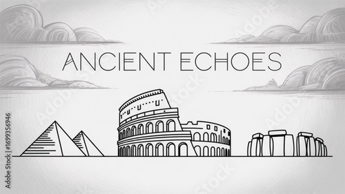 Ancient wonders landmarks vector illustration of colosseum pyramids stonehenge for history travel design