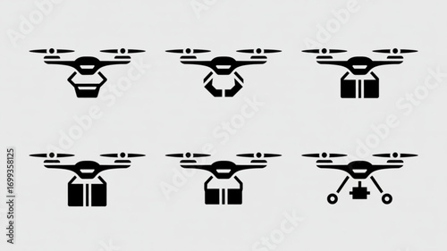Drone delivery service vector icons set for fast shipping and modern technology aerial transport concept design