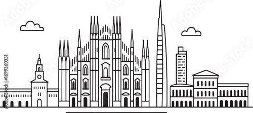 Milan city with landmark linear vector
