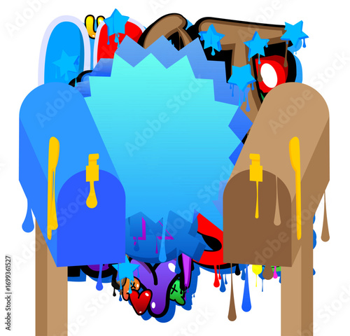 Mailbox graffiti. Abstract modern street art decoration performed in urban painting style.