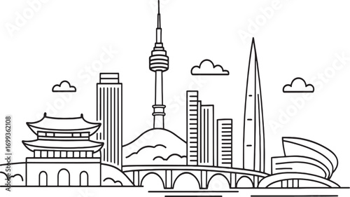 Seoul city in linear vector