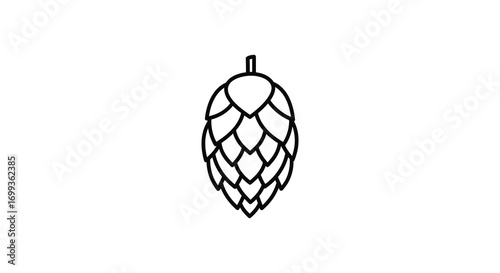 a simple black line drawing of a hop cone