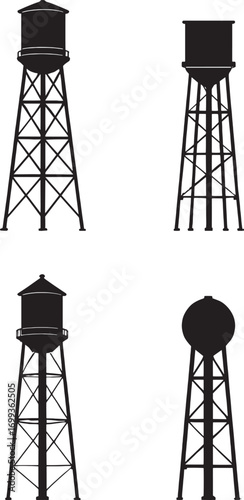 Set of water tower with water tank