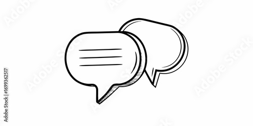 Two speech bubbles in black and white outline representing communication and conversation in a dialogue