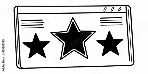 Browser window displaying three black stars and horizontal lines in a simple doodle style drawing