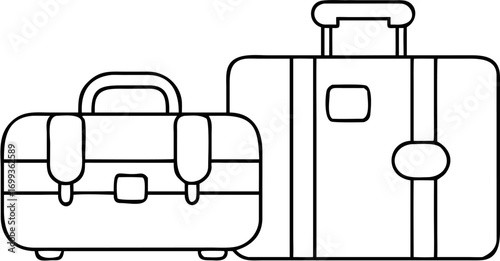 Vector outline illustration of two suitcases of different sizes side by side in a simple black and white style