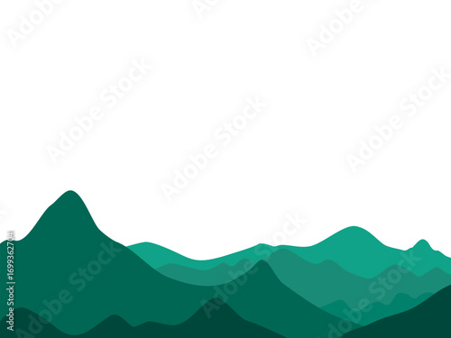 green mountain range with white background