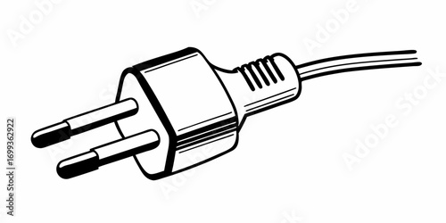 Illustration of a type c electrical plug with two round pins and a cable in a white background