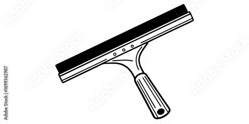 Illustration of a squeegee with a black rubber blade and a handle with vertical lines design element