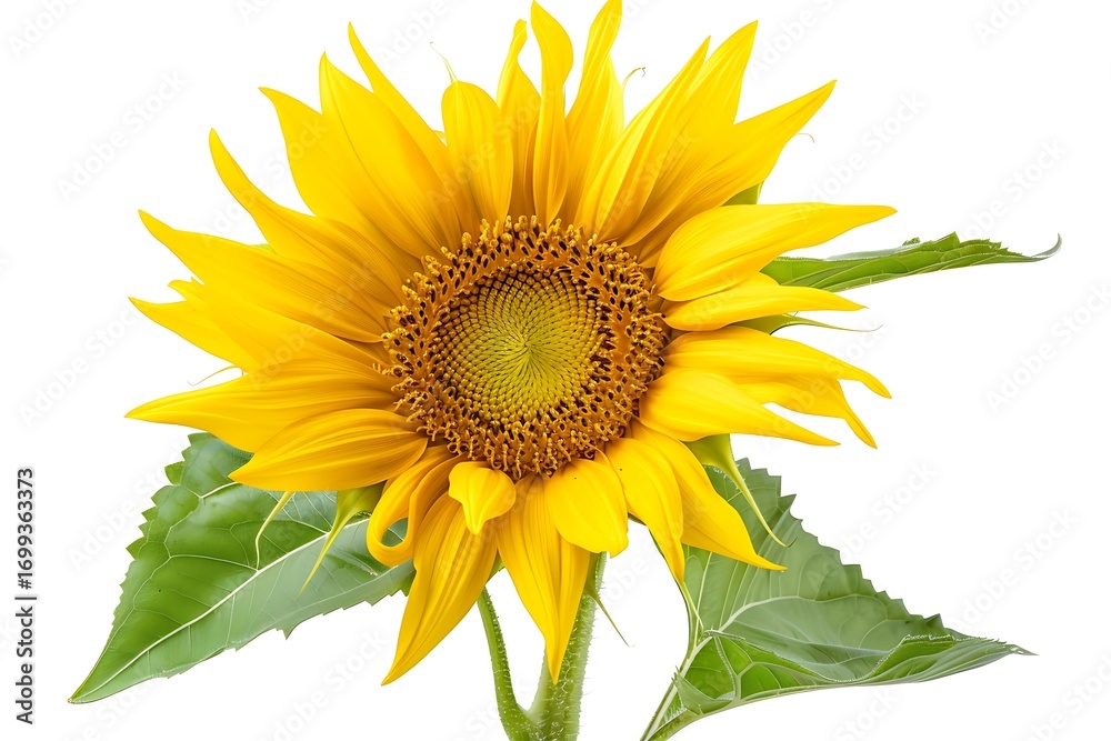 Fototapeta premium Yellow Sunflower Isolated on White Background. Beautiful Sunflower Flower