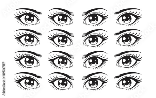 A collage of expressive human eyes, showcasing diverse emotions and detailed features, ideal for artistic and cosmetic themes