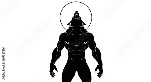 Silhouette of a muscular werewolf howling at the moon
