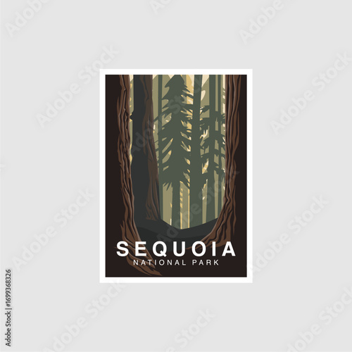 Sequaio National Park poster illustration, peak of mountain scenery poster design