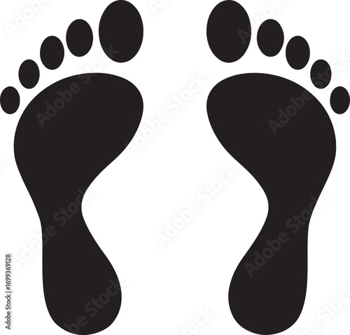 footprint, foot, step, walk, track, path, human, silhouette, icon, symbol, black, graphic, design, illustration, simple, clean, isolated, white background, journey, movement, direction, bare feet, sol