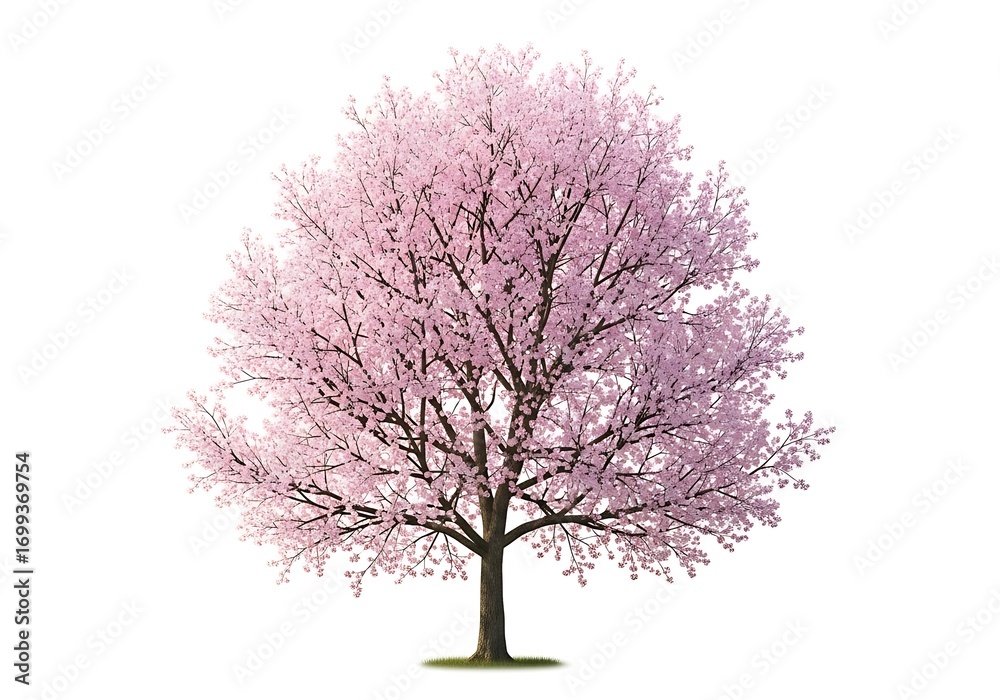 Fototapeta premium A blooming cherry blossom tree isolated on white background