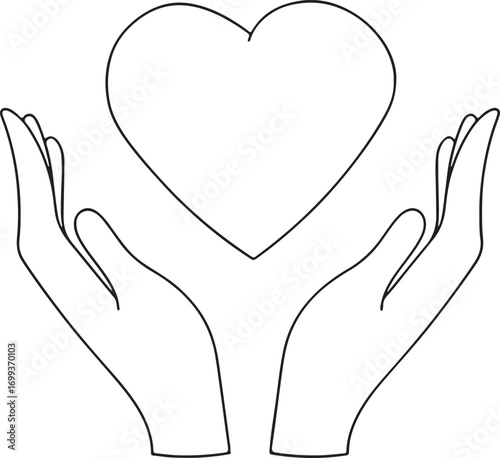 creating, above, vector, offering, support, simple, element, drawing, reaching, embrace, suspended, gesture, miscellaneous, shape, them., category:, design, heart, care, outline, background, cupped, p