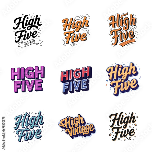 Celebrate success and teamwork with vibrant "High Five" typography designs perfect for motivational projects and celebratory graphics