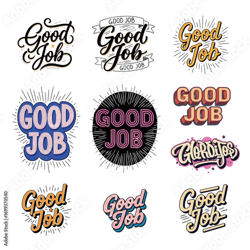 Celebrate achievements with dynamic 'Good Job' typography, perfect for recognition, motivation, and positive feedback designs.