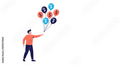 Man holding balloons with dollar signs, symbolizing financial growth and investment opportunities