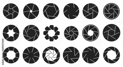 various camera aperture shapes arranged in grid pattern