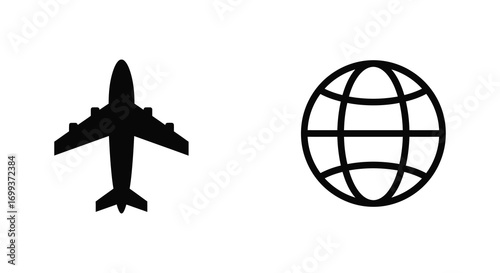 aircraft silhouette beside globe symbolizing global travel