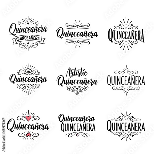 Celebrate Quinceañera with elegant decorative script designs perfect for invitations and party decor