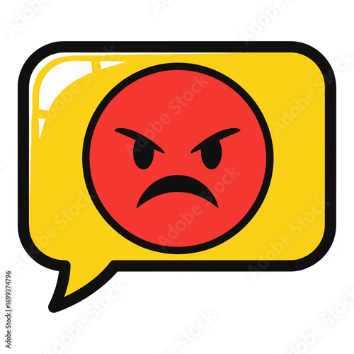 Cartoon Angry Emoji Chat Bubble Icon – Mad Expression Vector